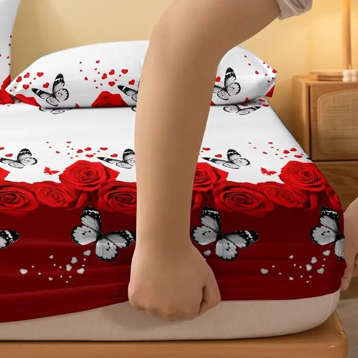 Drap de lit conviviale ré à motif floral et papillon