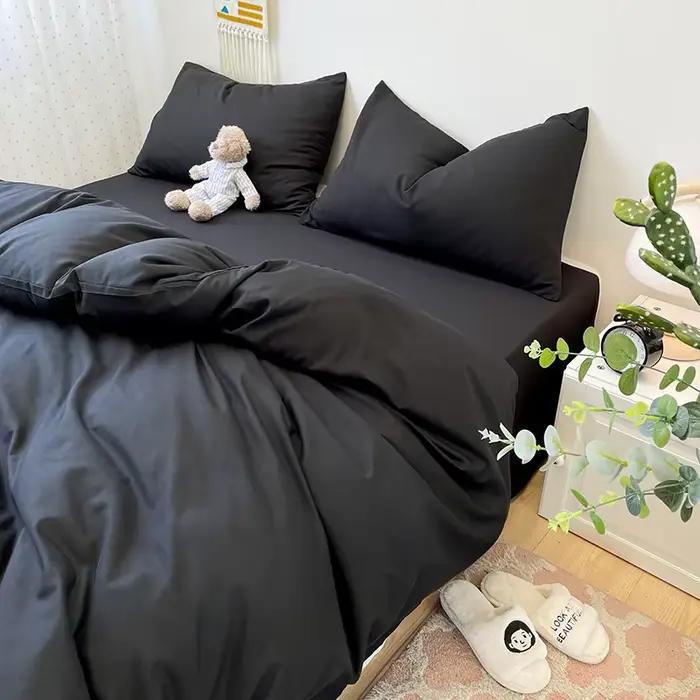 Parure de lit noire en coton lavé