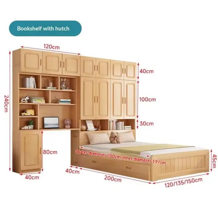 Lit Tatami Multifonctionnel en Bois Massif pour Enfants avec Bureau Intégré et Armoire – Lit de Rangement Gain de Place pour Petits Espaces