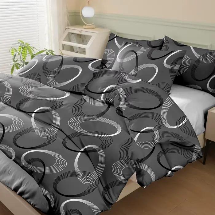 Parure de lit imprimée trois pièces (2 taies d'oreiller + 1 housse de couette) en fibre de polyester