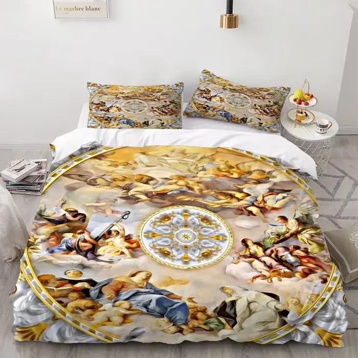 2/3 pièces ange peinture à l'huile ensemble de literie Art ancien housse de couette dessin animé chaud lit