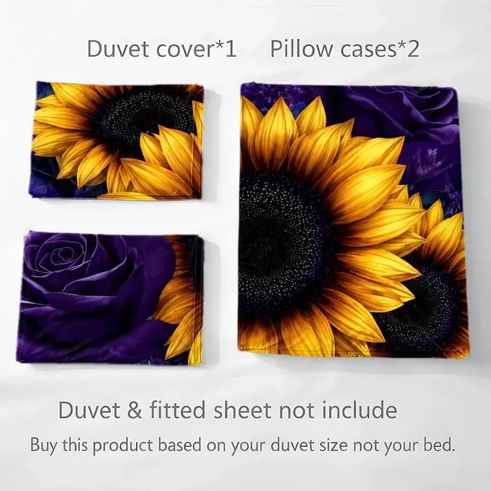 Ensemble de housse de couette imprimée tournesol violet 3 pièces