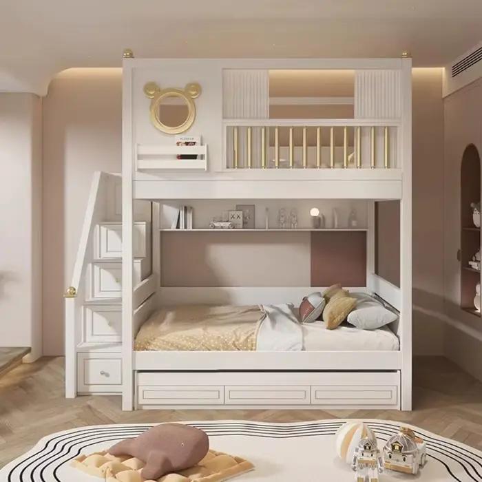 Lit superposé en bois moderne et confortable avec design loft double