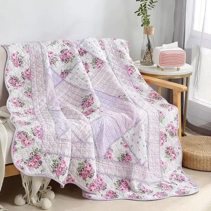 Couverture à carreaux floraux, couette en coton, couvre-lit sur le lit, couette appliques, couvre-lit européen matelassé, couvre-lit en lin Cubrecam