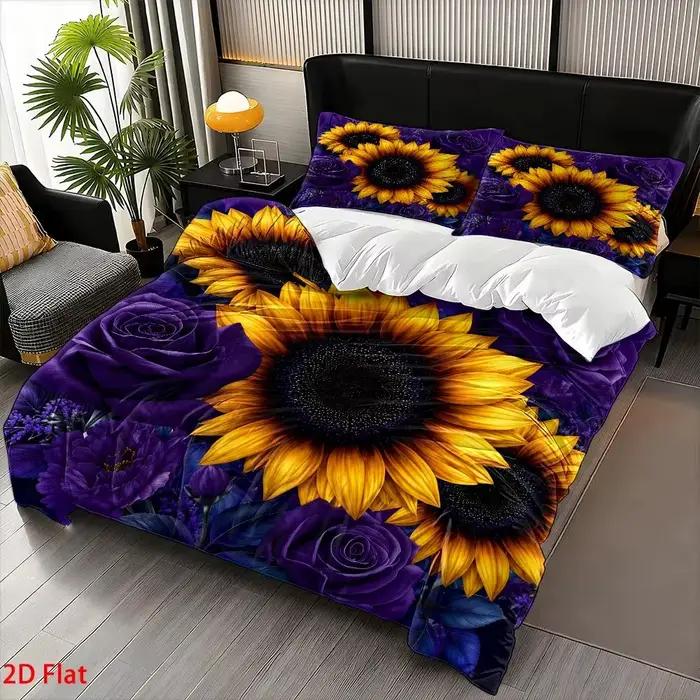 Ensemble de housse de couette imprimée tournesol violet 3 pièces