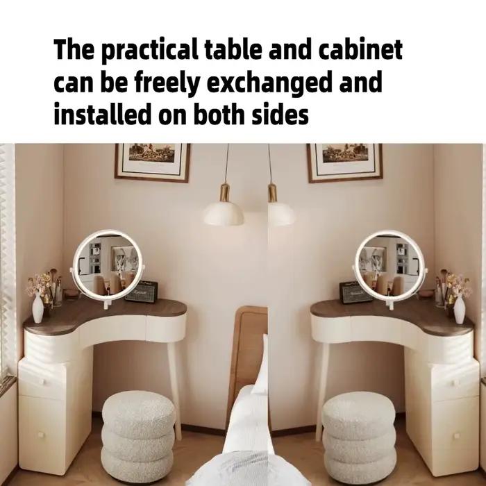 Coiffeuse d'angle 70 cm avec miroir et tabouret en bois