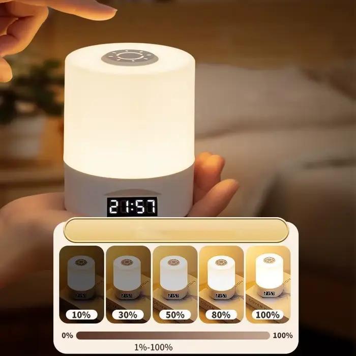 Lampe de chevet à commande tactile avec horloge numérique