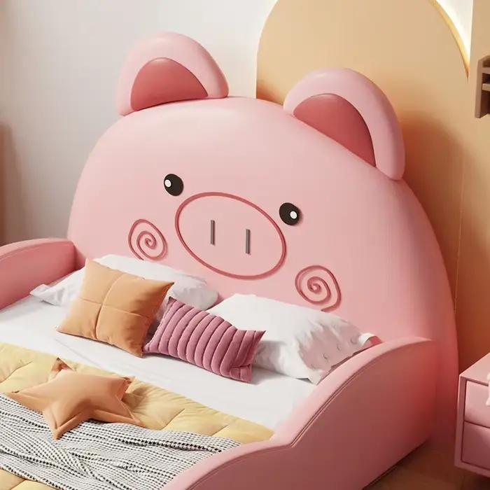 135x200 cm luxe concepteur dessin animé enfants lit mignon chambre moderne cadre de lit en bois lit simple King Size clôture toboggan Cama meubles