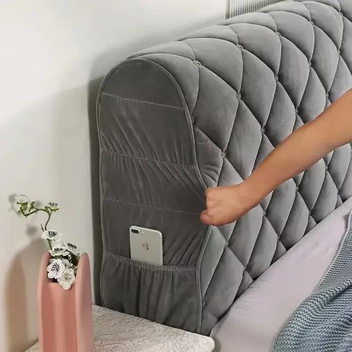 Couvre-tête de lit matelassé en velours brodé