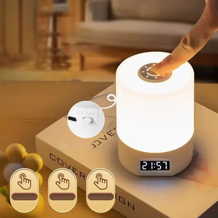 Lampe de chevet à commande tactile avec horloge numérique