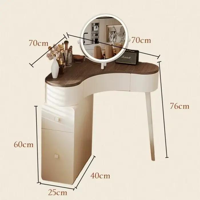 Coiffeuse d'angle 70 cm avec miroir et tabouret en bois