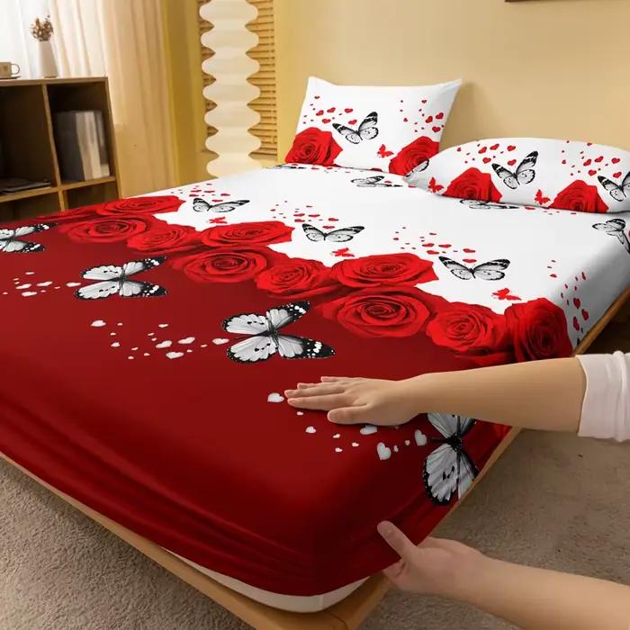 Drap de lit conviviale ré à motif floral et papillon