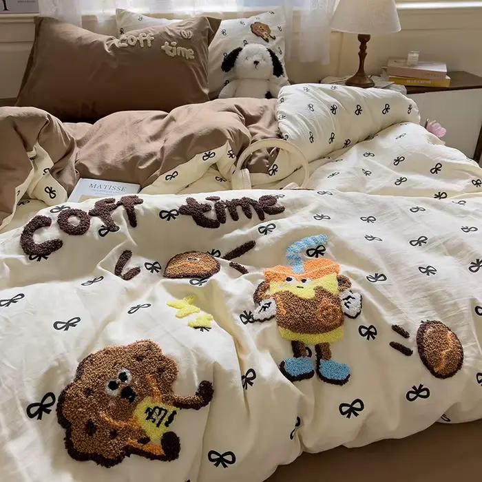 Parure de lit brodée d'animaux de dessin animé