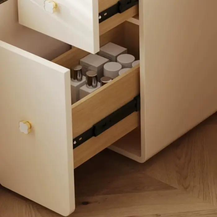 Coiffeuse d'angle 70 cm avec miroir et tabouret en bois