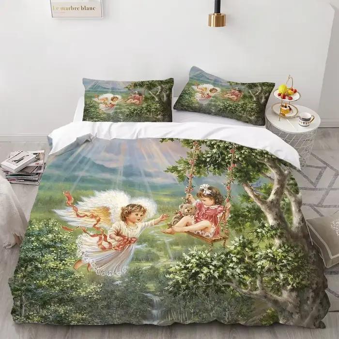 2/3 pièces ange peinture à l'huile ensemble de literie Art ancien housse de couette dessin animé chaud lit