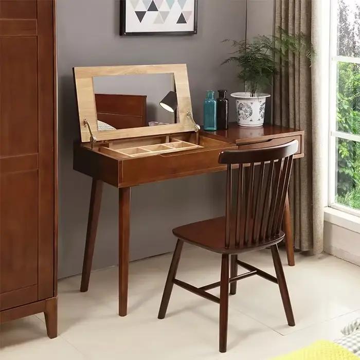 Commode de maquillage en bois massif avec miroir