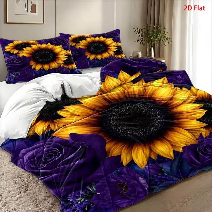 Ensemble de housse de couette imprimée tournesol violet 3 pièces