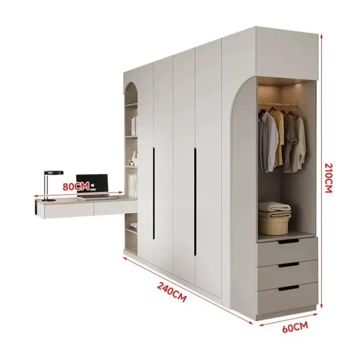 Armoire îlot gain de place avec bibliothèque et bureau intégré pour chambre à coucher