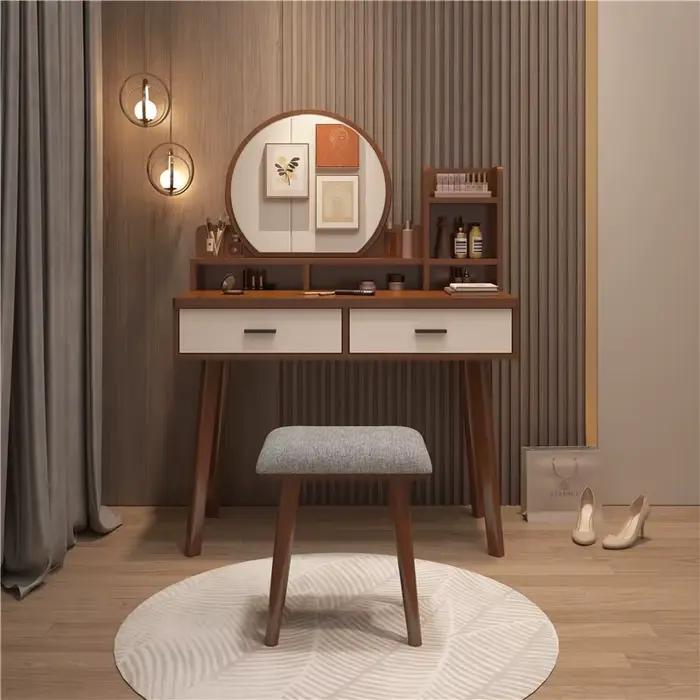 Ensemble de commode de luxe nordique moderne pour chambre à coucher avec tiroir à miroir en bois massif