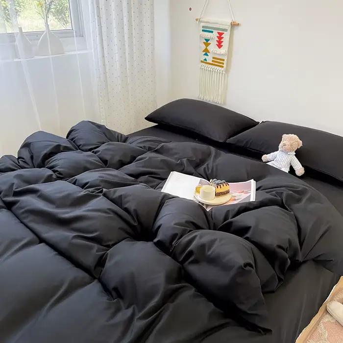 Parure de lit noire en coton lavé