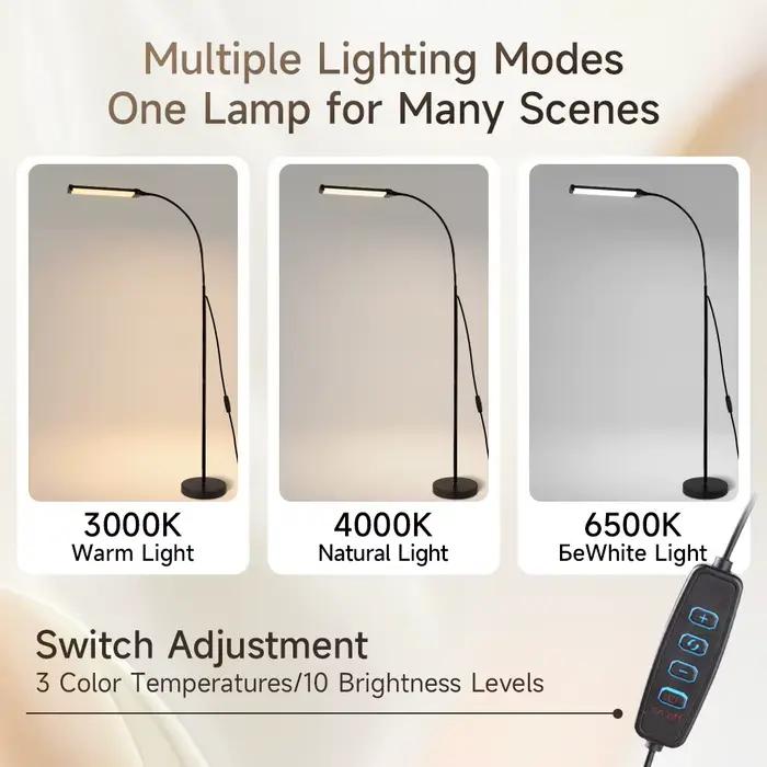Lampe sur pied LED à intensité variable, lampe de chevet pour chambre à coucher, lampe sur pied LED intelligente, éclairage de lecture tricolore pour bureau, salon